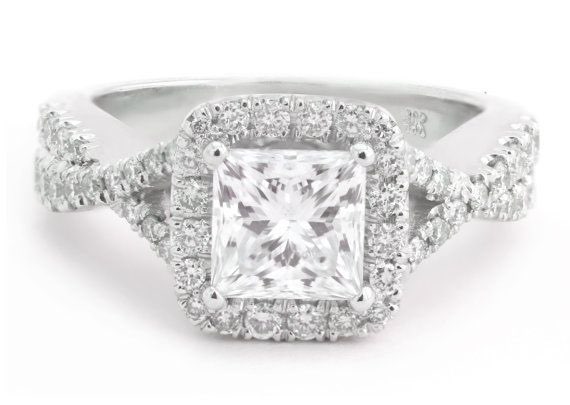 1.20k Princess Cut Diamond Engagement Ring with 0.76k Round Side Diamonds