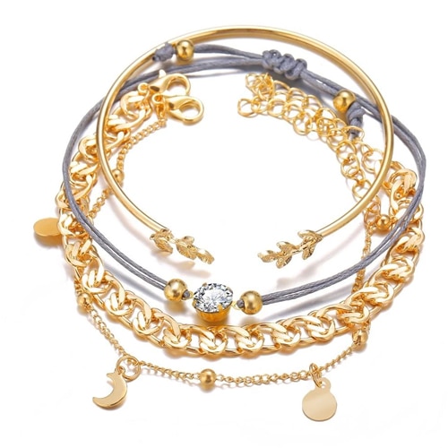 18K Gold Plated Roman Bracelet 4 Piece Set With Swarovski Crystals