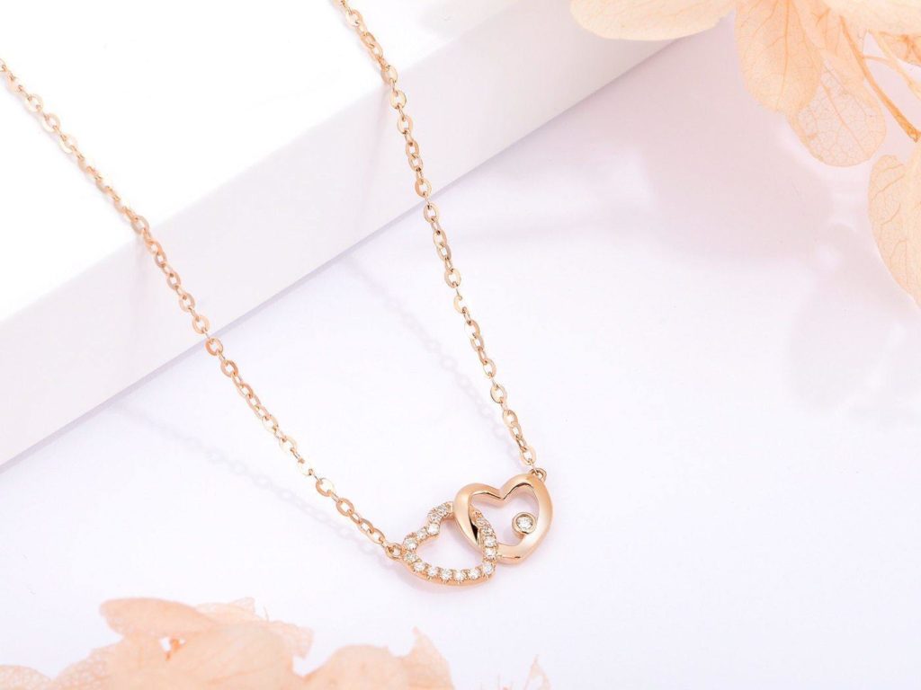 18K Rose Gold Diamond Heart Charm Necklace

