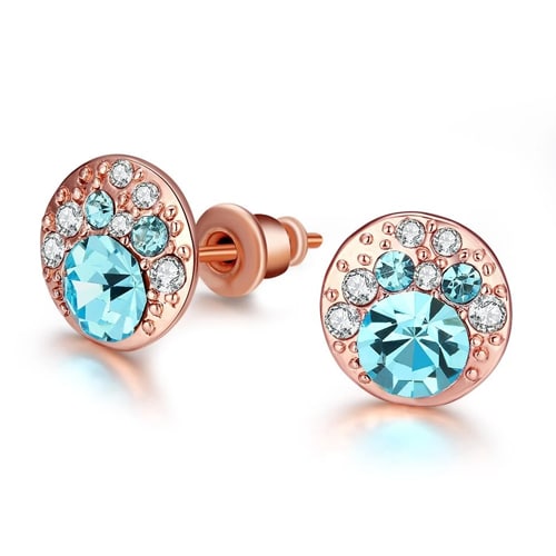 18K Rose Gold Plated with Aquamarine Stud Earrings