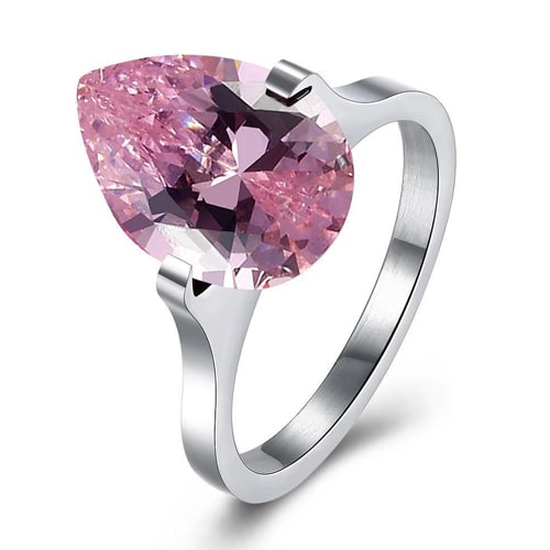 18K White Gold over Stainless Steel 1.00 Ct Pink Pear Cut Swarovski