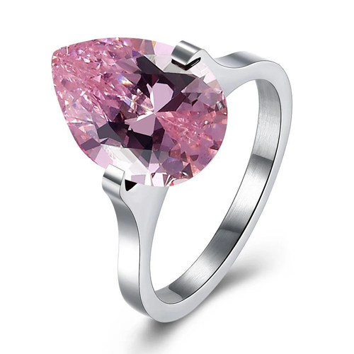 18k White Gold Over Stainless Steel 1.00 Ct Pink Pear Cut Swarovski