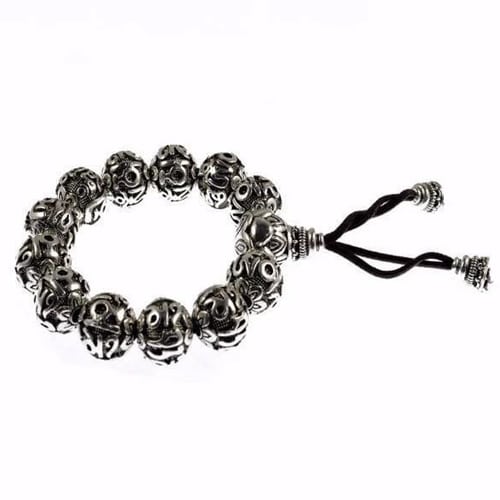 Antique Uchen Silver Prayer Beads Bracelet