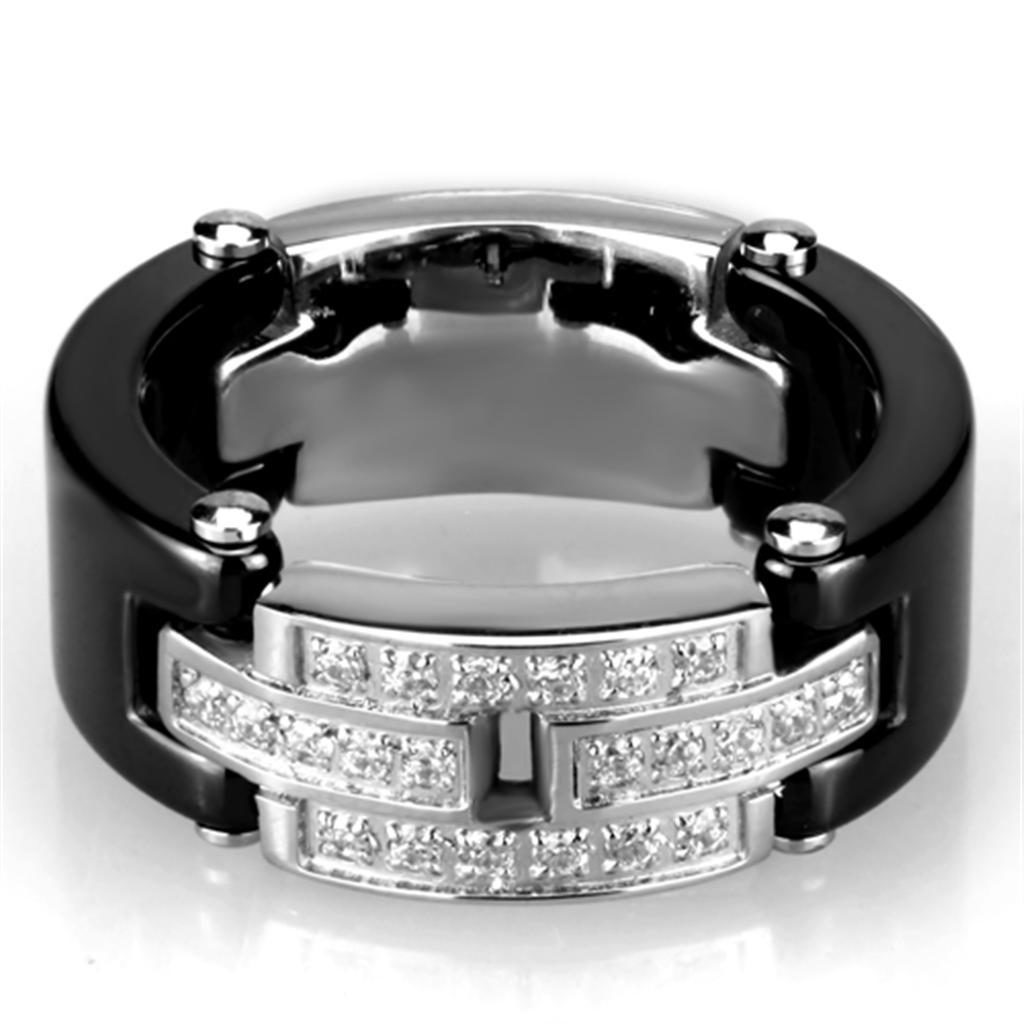 Black Ceramic Stainless Steel Crystal Ring