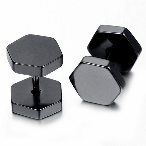 Black Hexagon Double Sided Stud Earrings