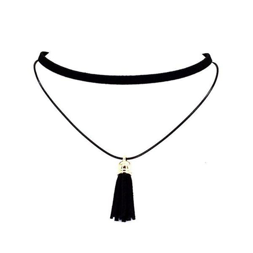 Black Tassel Layered Choker Necklace