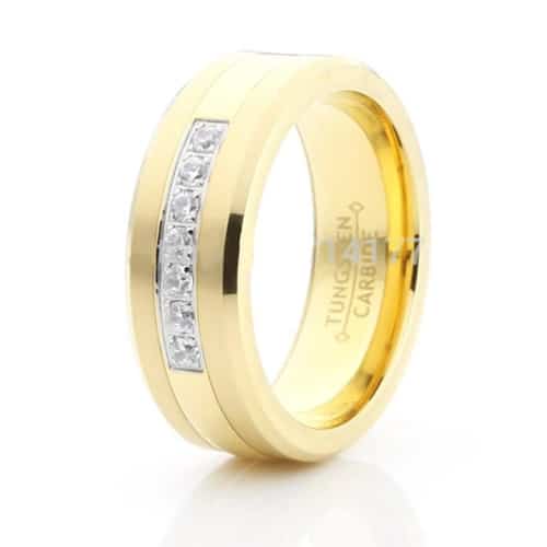 Crystals Inlay Gold Tungsten Carbide Ring