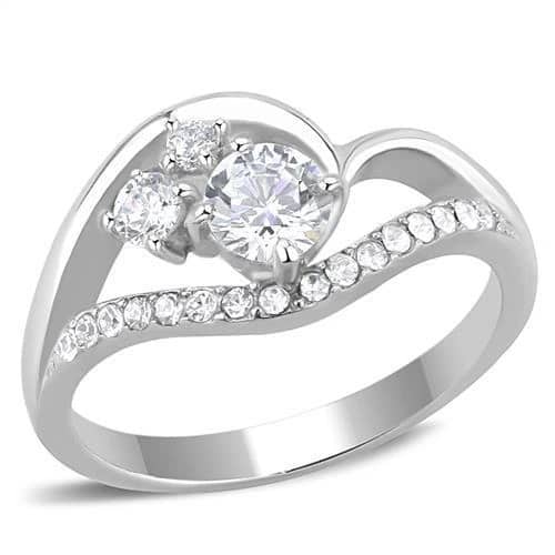 Curved Stainless Steel CZ Ring