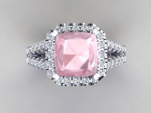 Custom Made Pink Peach Morganite Engagement Ring with Diamonds in Leaf
