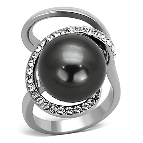 High Polished Stainless Steel Grey Pearl Ring