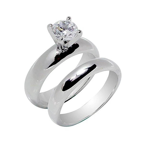 High Prong Set Round Solitaire Wedding Set Rings