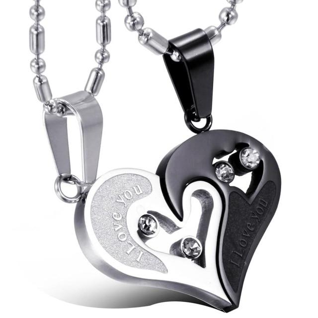 His and Hers Matching Heart Stainless Steel Couple Necklace 2 Piece Set