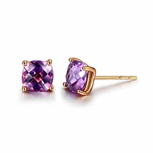 Natural Amethyst 18K Pure 750 Solid Gold Earrings