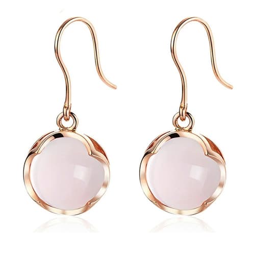 Natural Hibiscus Stone 18K Pure 750 Solid Gold Earrings