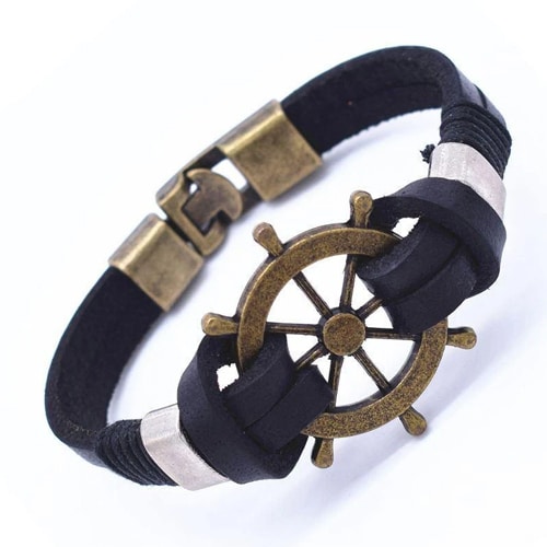 Nautical Charm Leather Wrap Bracelet