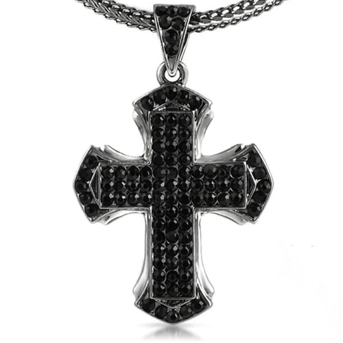 Pointed Black Cross Pendant Chain Small