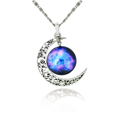Silver And Glass Galaxy Pendant Necklace