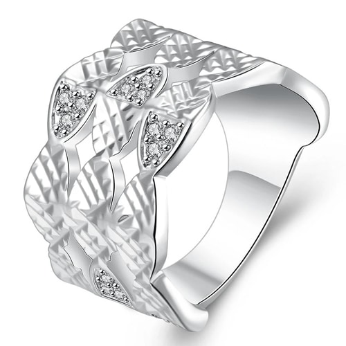 Silver Plating White Swarovski Multi-Lined Ring