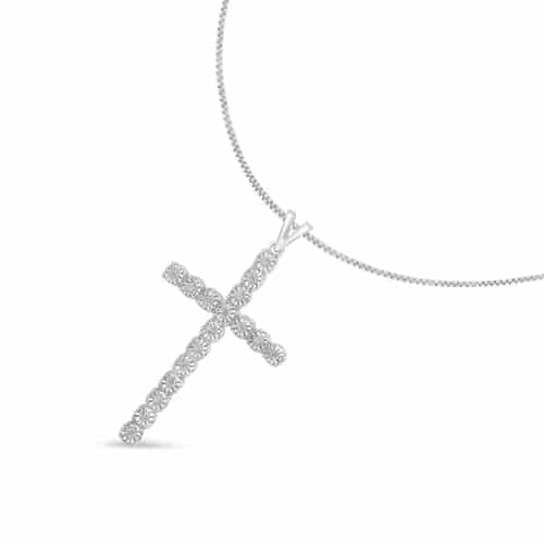 Sterling Silver 14ct TDW Rose-Cut Diamond Cross Pendant Necklace