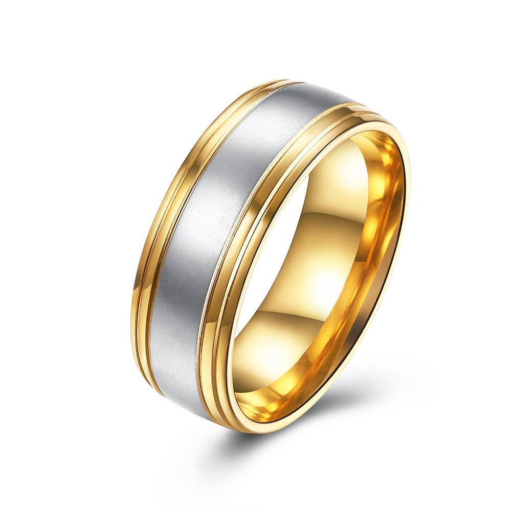 Thick Cut Gold-Tone Stainless Steel Unisex Duo-Toned Band Ring