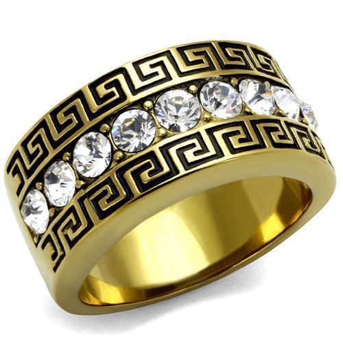 Gold Stainless Steel Crystal Ring