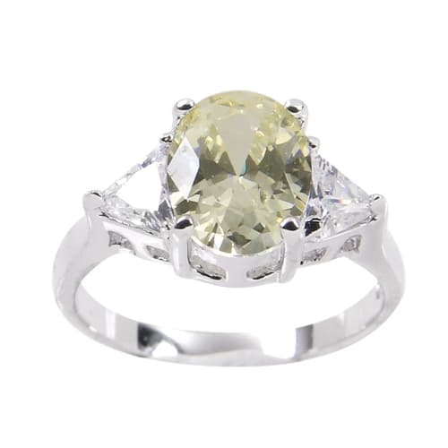 Three Stone Sterling Silver Pale Yellow Trillion Cut Ring
