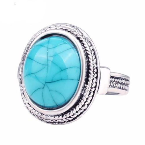 Turquoise Stone and Sterling Silver Oval Ring