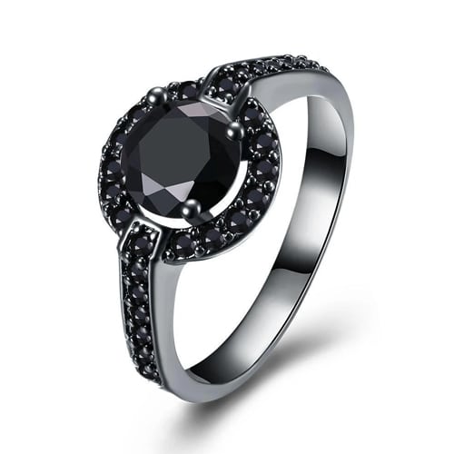 Vintage Black Round Halo Ring with Swarovski Crystals