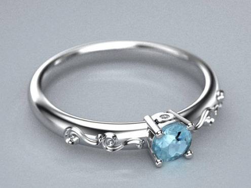 Thin Sterling silver aquamarine ring with side cubic zirconia