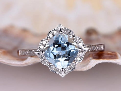 Aquamarine And Diamond Cocktail Ring