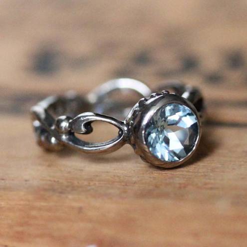 White gold Aquamarine engagement ring- bezel set engagement - March birthstone - filigree ring - infinity - custom made to order- Wrought