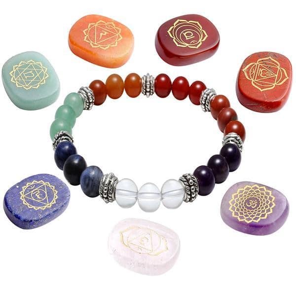 Seven Chakra Beaded Polished Bracelet with 7 Reiki Stones
