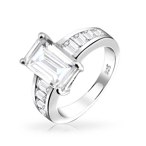 Bling Jewelry 925 Sterling Silver Emerald Cut CZ Engagement Ring