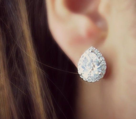 Bridal Earrings Teardrop Stud White Crystal