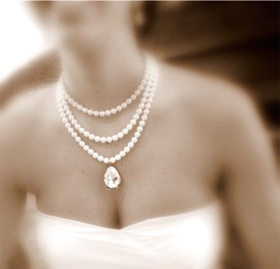 Bridal Pearl Necklace with Swarovski Crystal
