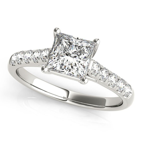 Diamond Princess Cut Engagement Ring With 14K White Gold