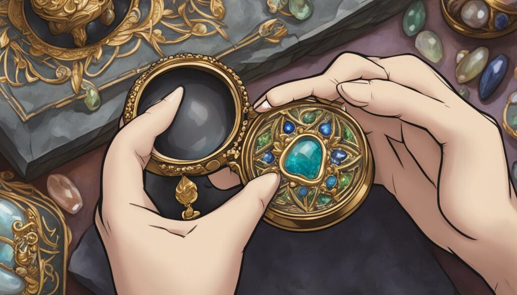 examining cabochons with a jewelers loupe