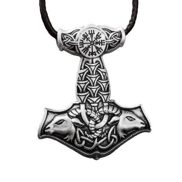Thor's Hammer Amulet Pendant Necklace with Goat Embellishment