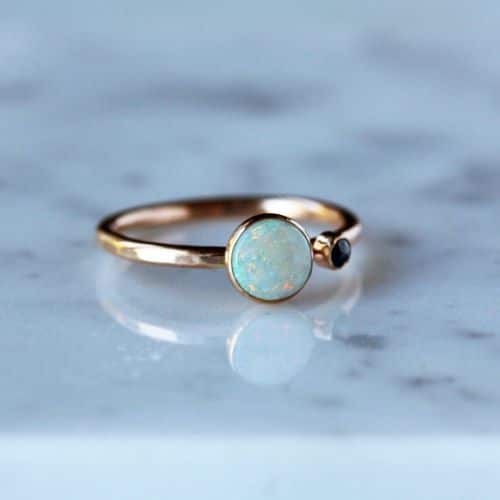 Opal Engagement Rings With Black Diamond