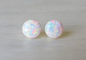 Opal Stud Earrings White Gold