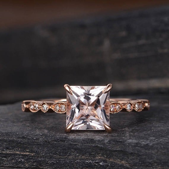 Princess Cut Halo Engagement Ring 14K White Gold