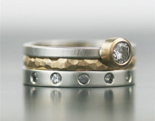 Recycled Gold and Moissanite Wedding Ring Set