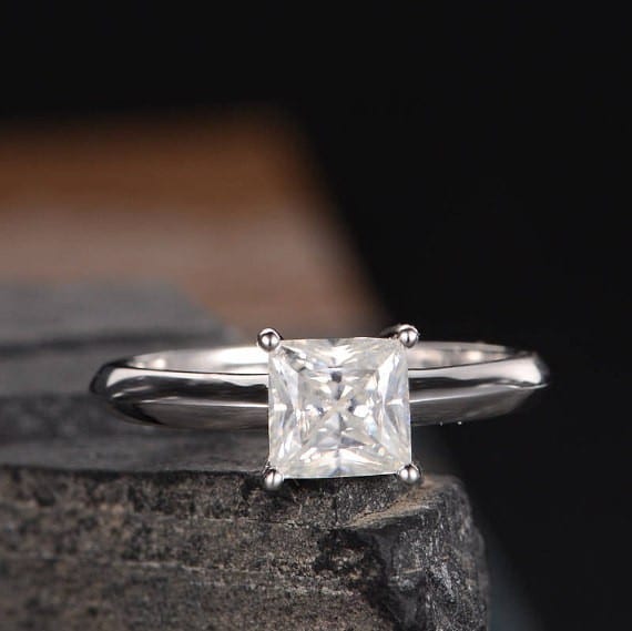 Vintage Engagement Ring 14K White Gold Princess Cut