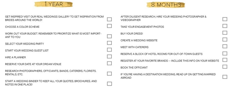 Wedding Preparation Checklist 1 Year